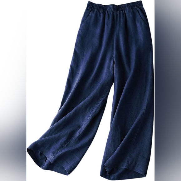 Navy Blue Wide Leg Pockets High Waist Casual Flowy Palazzo Pants - Large - NWOT - Picture 1 of 11